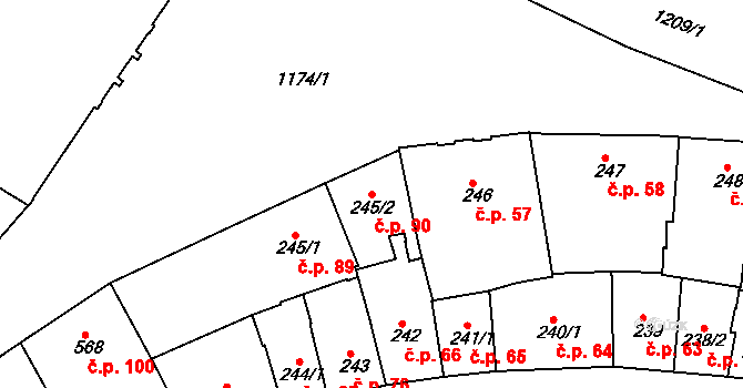 Holínské Předměstí 90, Jičín na parcele st. 245/2 v KÚ Jičín, Katastrální mapa