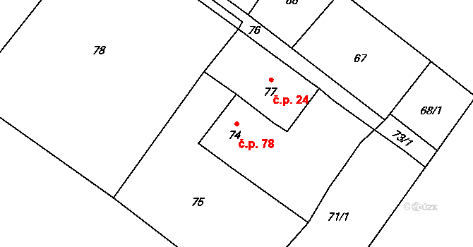 Pudlov 78, Bohumín na parcele st. 74 v KÚ Pudlov, Katastrální mapa