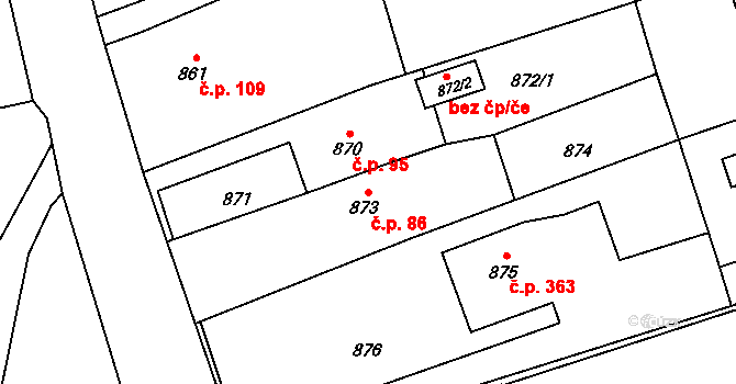 Záblatí 86, Bohumín na parcele st. 873 v KÚ Záblatí u Bohumína, Katastrální mapa