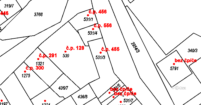 Chrudim II 455, Chrudim na parcele st. 531/3 v KÚ Chrudim, Katastrální mapa