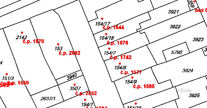 Břeclav 1742 na parcele st. 154/7 v KÚ Břeclav, Katastrální mapa