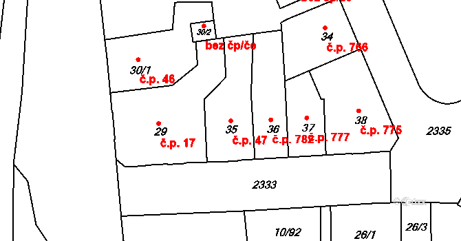 Trnovany 47, Teplice na parcele st. 35 v KÚ Teplice-Trnovany, Katastrální mapa