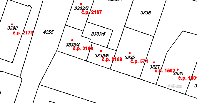 Teplice 2169 na parcele st. 3333/5 v KÚ Teplice, Katastrální mapa