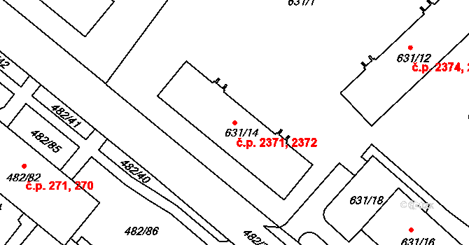 Frýdek 2371,2372, Frýdek-Místek na parcele st. 631/14 v KÚ Frýdek, Katastrální mapa