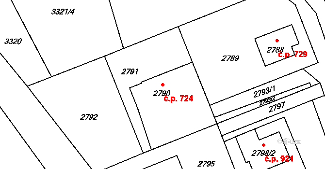 Vendryně 724 na parcele st. 2790 v KÚ Vendryně, Katastrální mapa