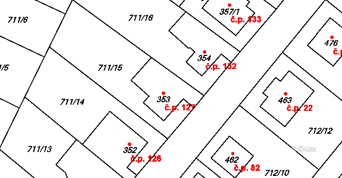 Vidnava 127 na parcele st. 353 v KÚ Vidnava, Katastrální mapa