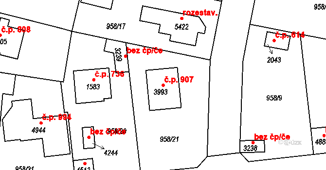 Plzeňské Předměstí 907, Rokycany na parcele st. 3993 v KÚ Rokycany, Katastrální mapa