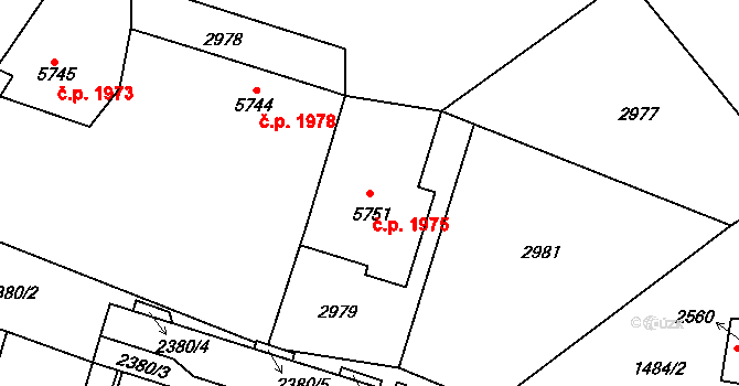 Cheb 1975 na parcele st. 5751 v KÚ Cheb, Katastrální mapa