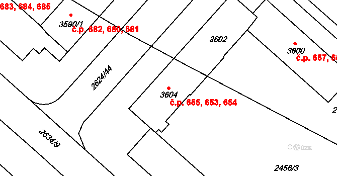 Kolín II 653,654,655, Kolín na parcele st. 3604 v KÚ Kolín, Katastrální mapa