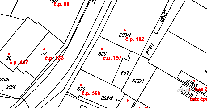 Suchdol nad Lužnicí 197 na parcele st. 680 v KÚ Suchdol nad Lužnicí, Katastrální mapa