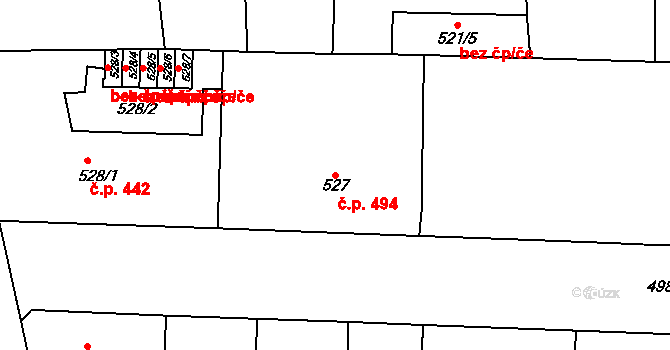 Smíchov 494, Praha na parcele st. 527 v KÚ Smíchov, Katastrální mapa