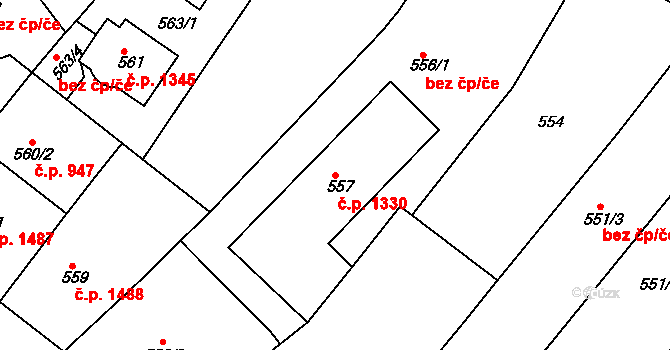 Holešovice 1330, Praha na parcele st. 557 v KÚ Holešovice, Katastrální mapa