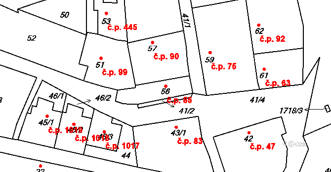 Zdice 85 na parcele st. 56 v KÚ Zdice, Katastrální mapa