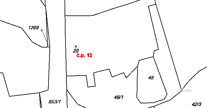 Kuní 12, Petrovice na parcele st. 20 v KÚ Kuní, Katastrální mapa