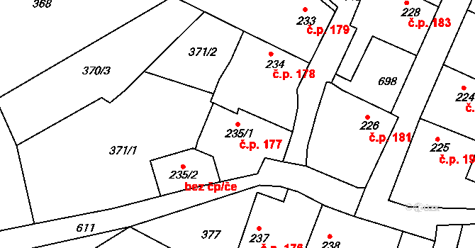 Příbram VI-Březové Hory 177, Příbram na parcele st. 235/1 v KÚ Březové Hory, Katastrální mapa