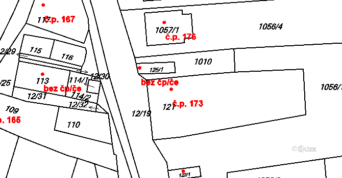 Jevišovka 173 na parcele st. 121 v KÚ Jevišovka, Katastrální mapa