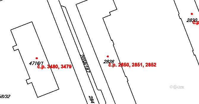 Hodonín 2850,2851,2852 na parcele st. 2828 v KÚ Hodonín, Katastrální mapa