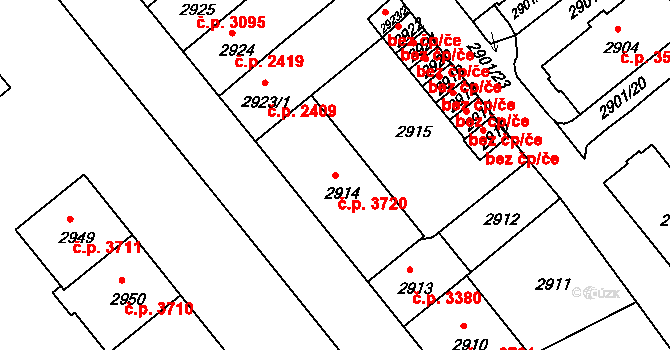 Chomutov 3720 na parcele st. 2914 v KÚ Chomutov II, Katastrální mapa