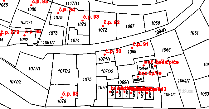 Teplické Předměstí 90, Bílina na parcele st. 1071/1 v KÚ Bílina, Katastrální mapa