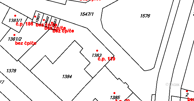 Zbýšov 119 na parcele st. 1383 v KÚ Zbýšov u Oslavan, Katastrální mapa