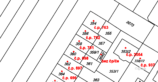 Bolevec 761, Plzeň na parcele st. 358 v KÚ Bolevec, Katastrální mapa