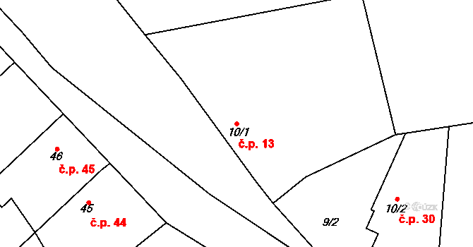 Božec 13, Krakovany na parcele st. 10/1 v KÚ Božec, Katastrální mapa