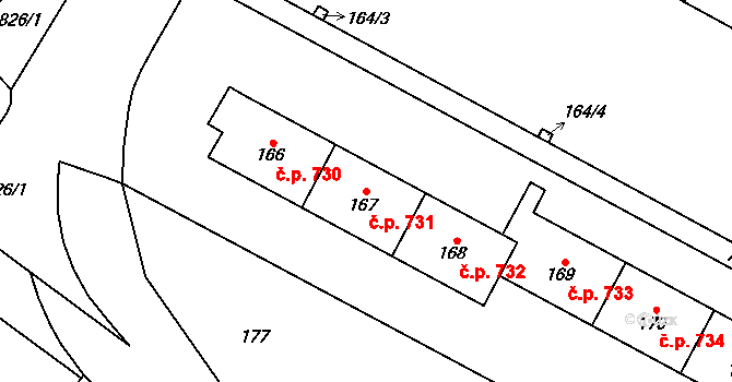 Šumbark 731, Havířov na parcele st. 167 v KÚ Šumbark, Katastrální mapa