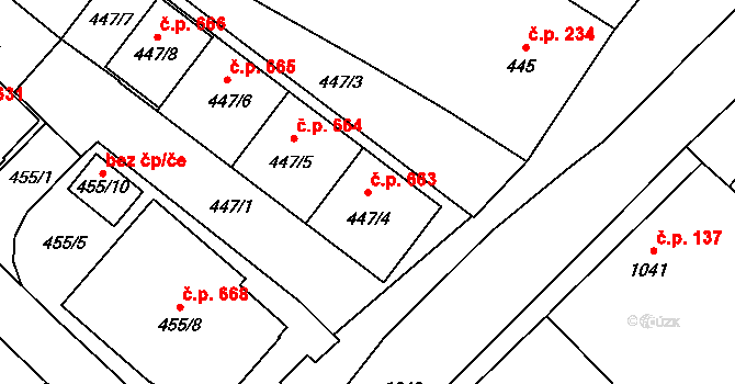 Jedovnice 663 na parcele st. 447/4 v KÚ Jedovnice, Katastrální mapa