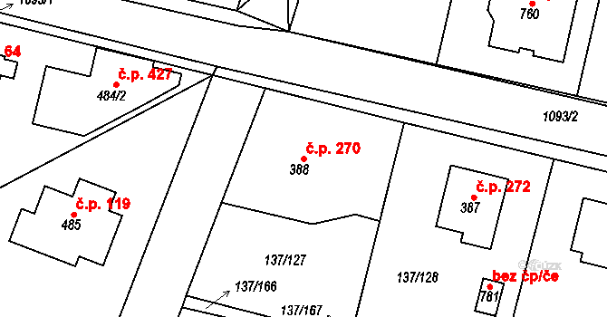 Červené Pečky 270 na parcele st. 388 v KÚ Červené Pečky, Katastrální mapa