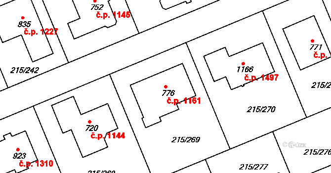 Rudná 1161 na parcele st. 776 v KÚ Hořelice, Katastrální mapa