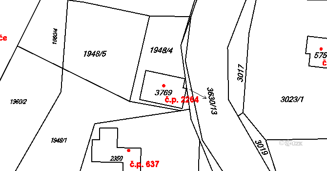 Rožnov pod Radhoštěm 2264 na parcele st. 3769 v KÚ Rožnov pod Radhoštěm, Katastrální mapa