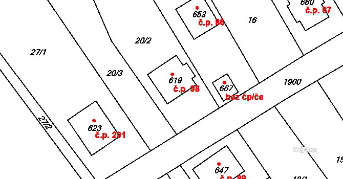 Chvalšiny 98 na parcele st. 619 v KÚ Chvalšiny, Katastrální mapa