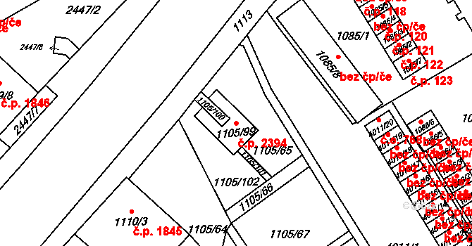 Mizerov 2394, Karviná na parcele st. 1105/99 v KÚ Karviná-město, Katastrální mapa