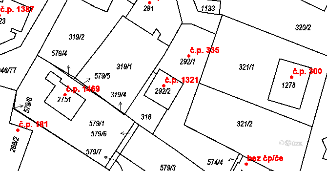 Třebechovice pod Orebem 1321 na parcele st. 292/2 v KÚ Třebechovice pod Orebem, Katastrální mapa