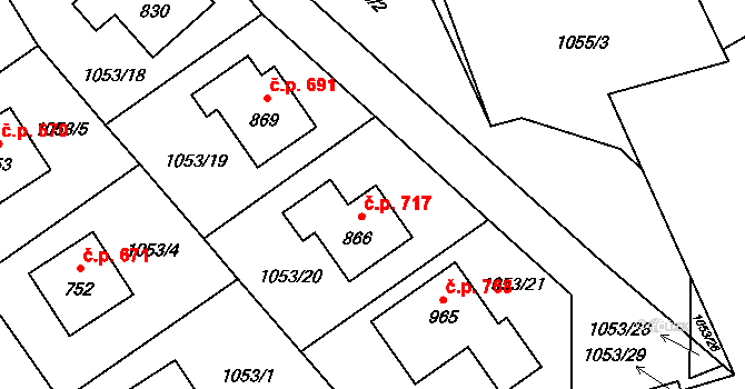 Mořkov 717 na parcele st. 866 v KÚ Mořkov, Katastrální mapa