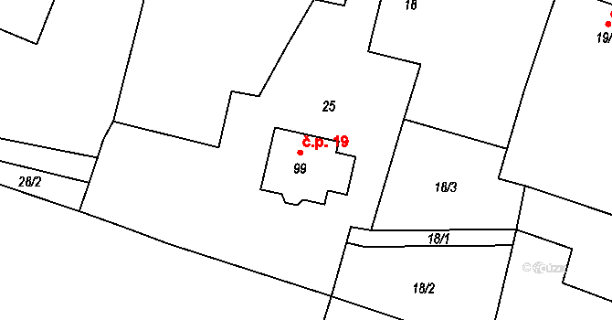 Ždánov 19 na parcele st. 99 v KÚ Ždánov, Katastrální mapa