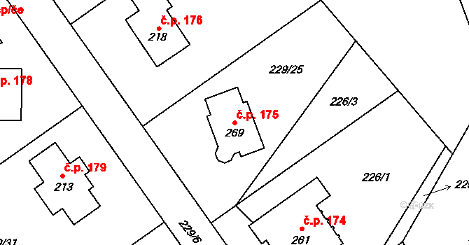 Minkovice 175, Šimonovice na parcele st. 269 v KÚ Minkovice, Katastrální mapa