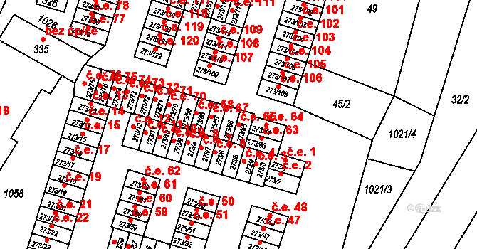 Obrnice 65 na parcele st. 273/65 v KÚ Obrnice, Katastrální mapa