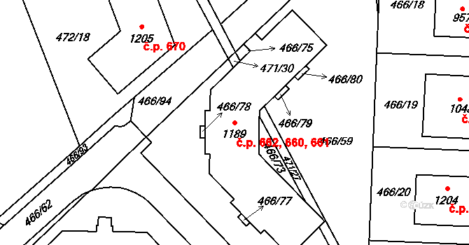 Chotěšov 660,661,662 na parcele st. 1189 v KÚ Chotěšov, Katastrální mapa