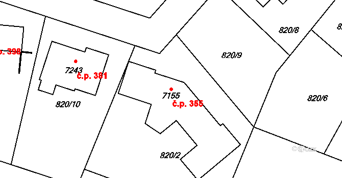 Václavské Předměstí 355, Písek na parcele st. 7155 v KÚ Písek, Katastrální mapa