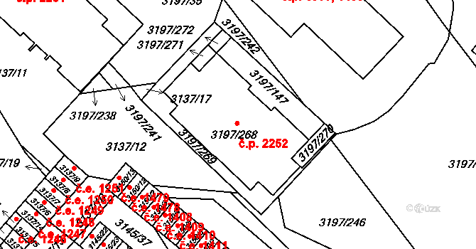 Pelhřimov 2252 na parcele st. 3197/268 v KÚ Pelhřimov, Katastrální mapa