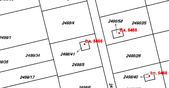 Pelhřimov 5455 na parcele st. 2498/41 v KÚ Pelhřimov, Katastrální mapa