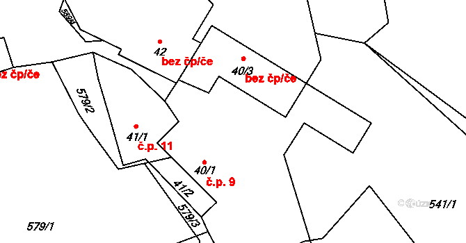 Chlístov 9, Neustupov na parcele st. 40/1 v KÚ Dolní Borek, Katastrální mapa