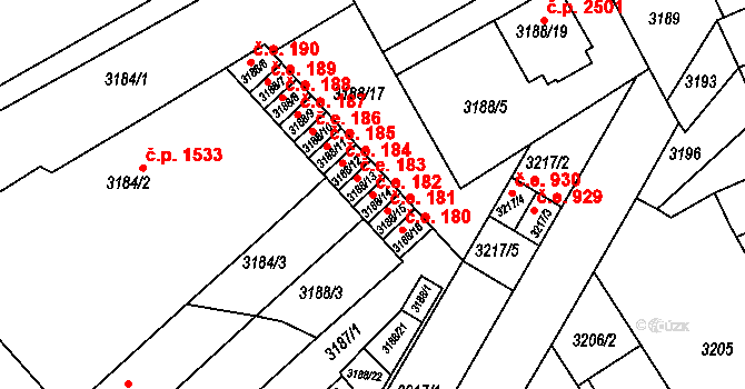 Znojmo 182 na parcele st. 3188/14 v KÚ Znojmo-město, Katastrální mapa