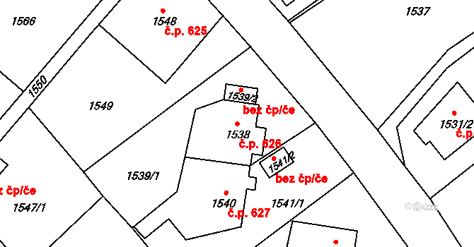 Nové Město na Moravě 626 na parcele st. 1538 v KÚ Nové Město na Moravě, Katastrální mapa