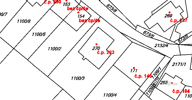 Bohdalov 223 na parcele st. 270 v KÚ Bohdalov, Katastrální mapa