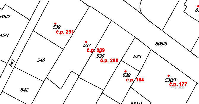 Želechovice nad Dřevnicí 208 na parcele st. 535 v KÚ Želechovice nad Dřevnicí, Katastrální mapa