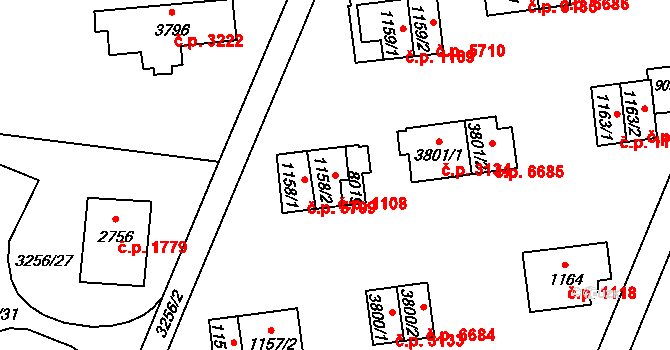 Zlín 1108 na parcele st. 1158/2 v KÚ Zlín, Katastrální mapa