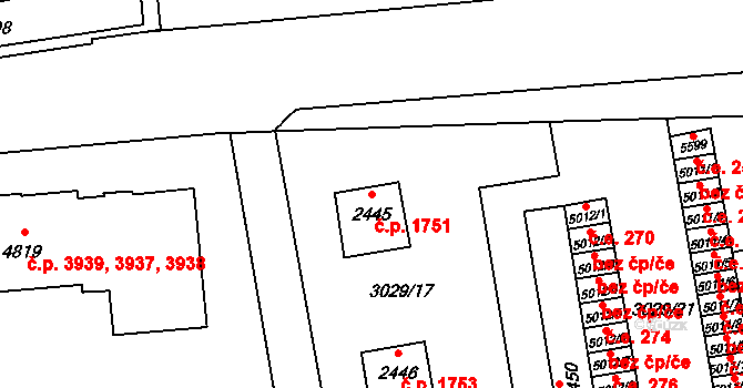 Zlín 1751 na parcele st. 2445 v KÚ Zlín, Katastrální mapa