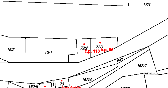 Ledečko 113 na parcele st. 72/2 v KÚ Ledečko, Katastrální mapa